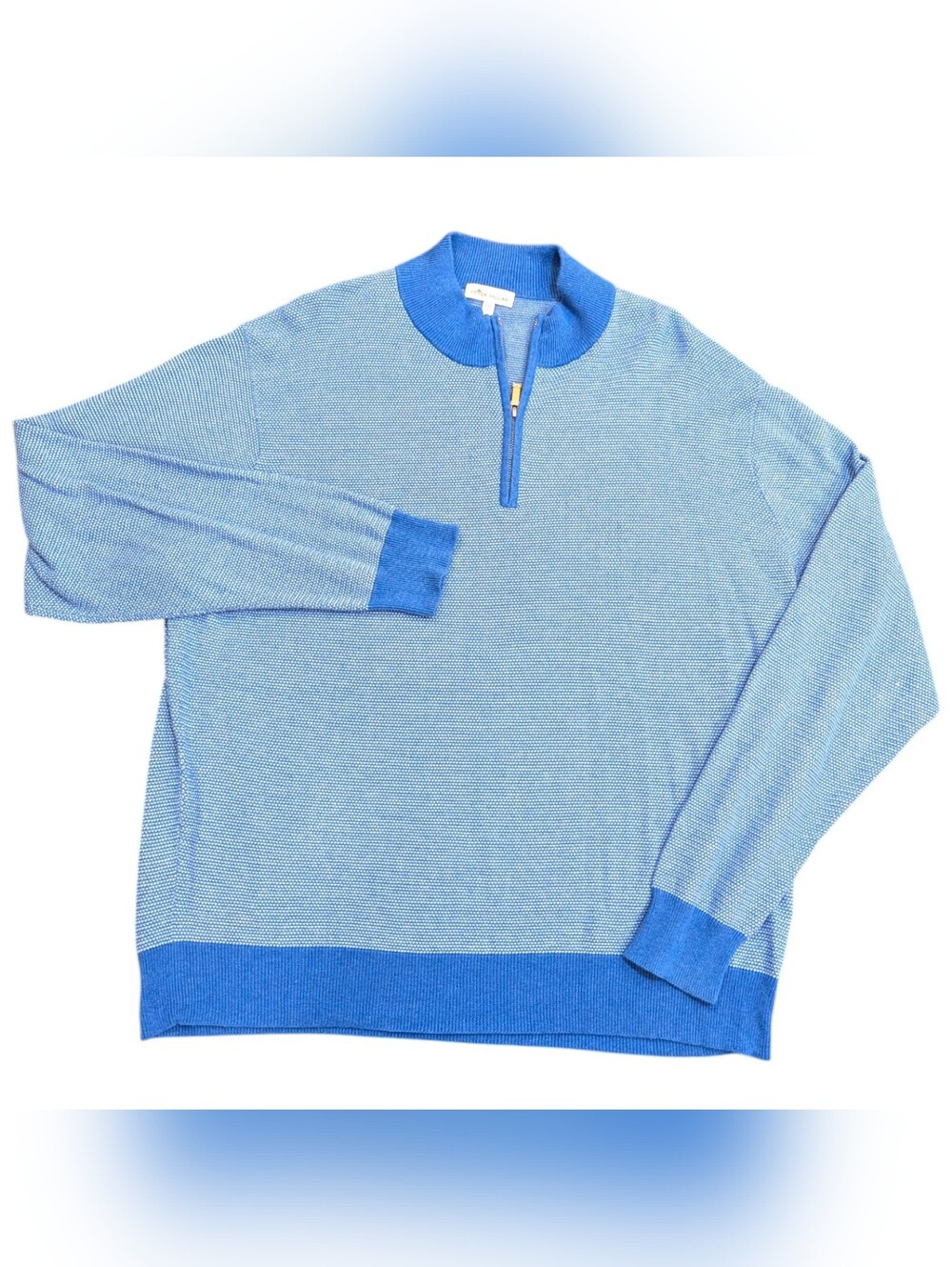 Peter Millar Coolspun Lite Blue Quarter Zip Birdseye Two-Tone Sweater Men's XXL